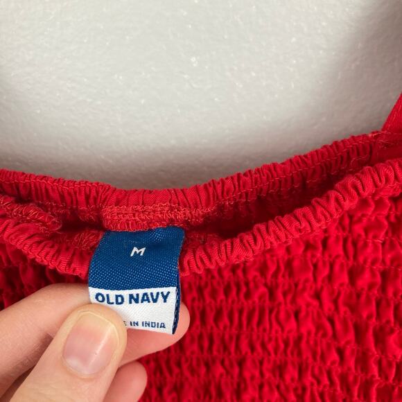 NWT Old Navy Womens M Red Smocked Sleeveless Ruffle Top Romantic Coquette - Picture 6 of 7